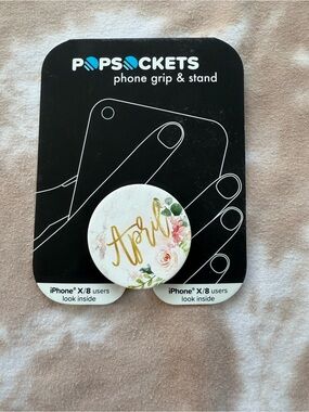 PopSockets Phone Grip & Stand - White with Gold Script and Pink Floral Accents